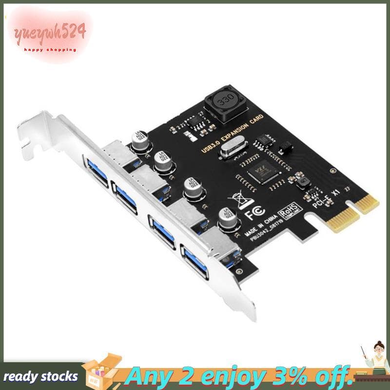 Placa De Expansão PCI-E USB 3.0 De 4 Portas Express PCIe HUB Adaptador USB3.0 Controlador USB3.0