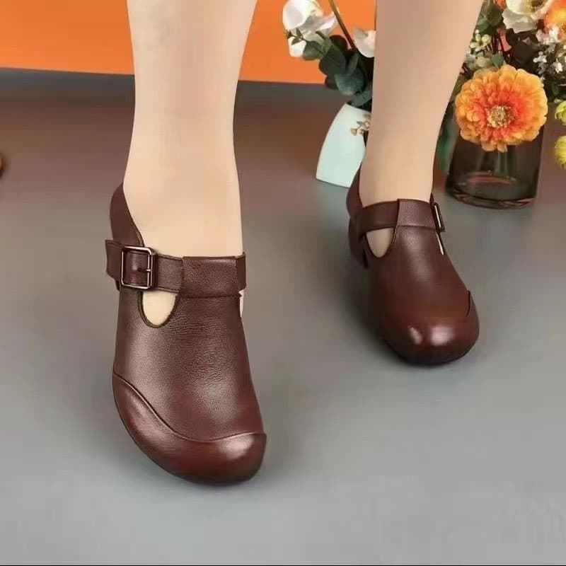 Casual dedo do pé redondo salto grosso sapatos de boca profunda feminino salto médio confortável antiderrapante sola mac