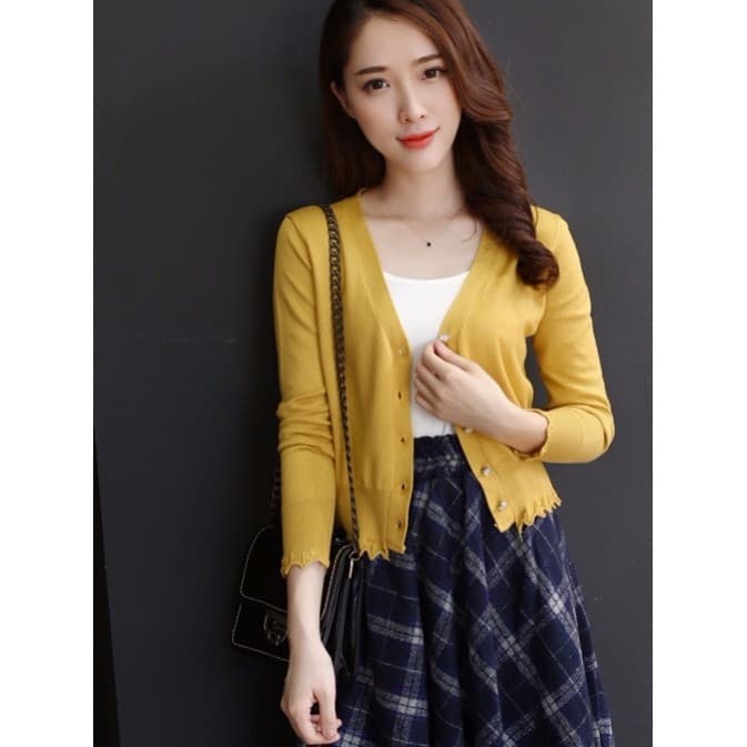Outono novo produto de malha Cardigan feminino topo fino-ajuste renda Plus Size exterior feminino curto manga comprida j