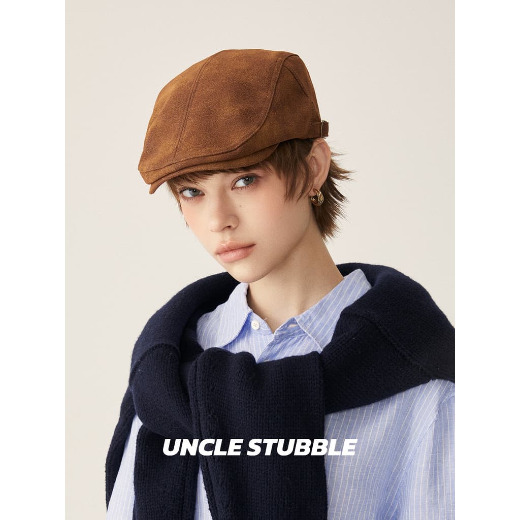 Chapéu dianteiro de couro pu marrom, masculino, feminino, japonês, unissex, adequado para cabelos curtos, estilo britâni