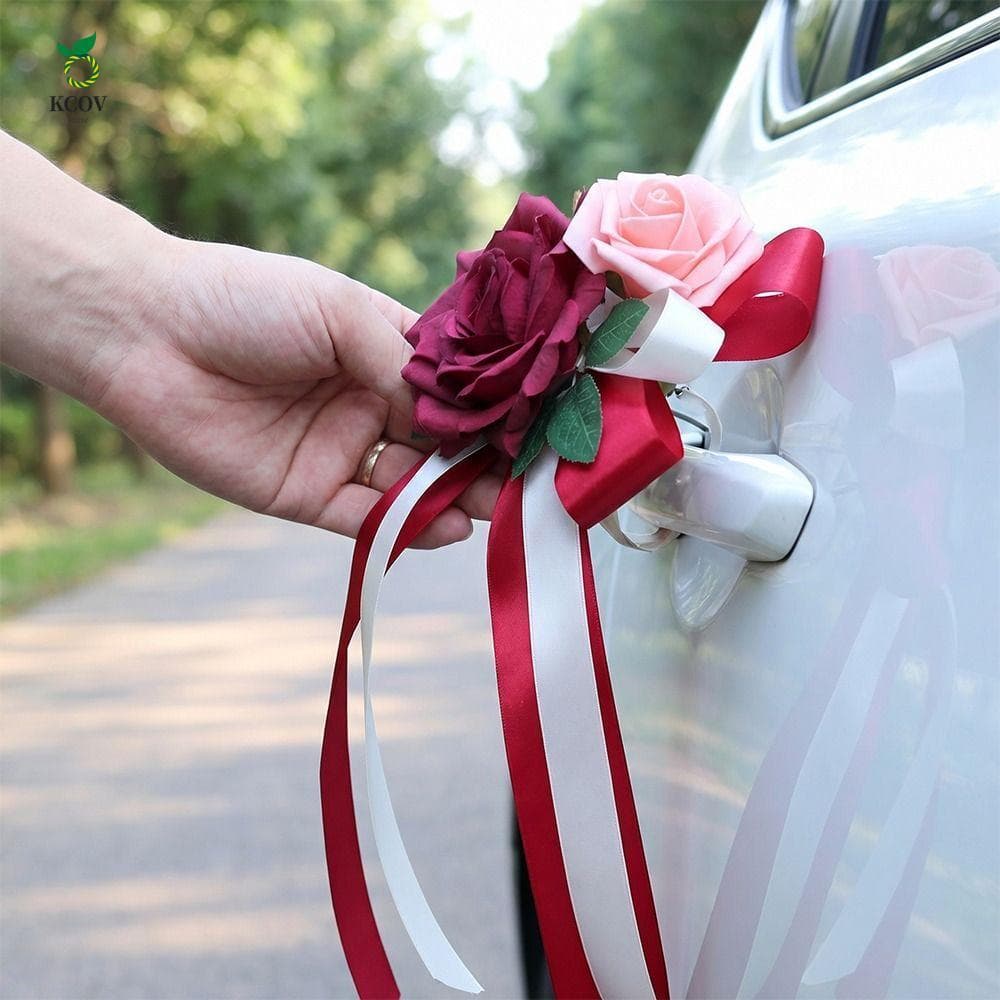 Decoração De Espelho Retrovisor KCOV , Carro De Casamento Com Flores De Simulação De Festa , Arco Retrô