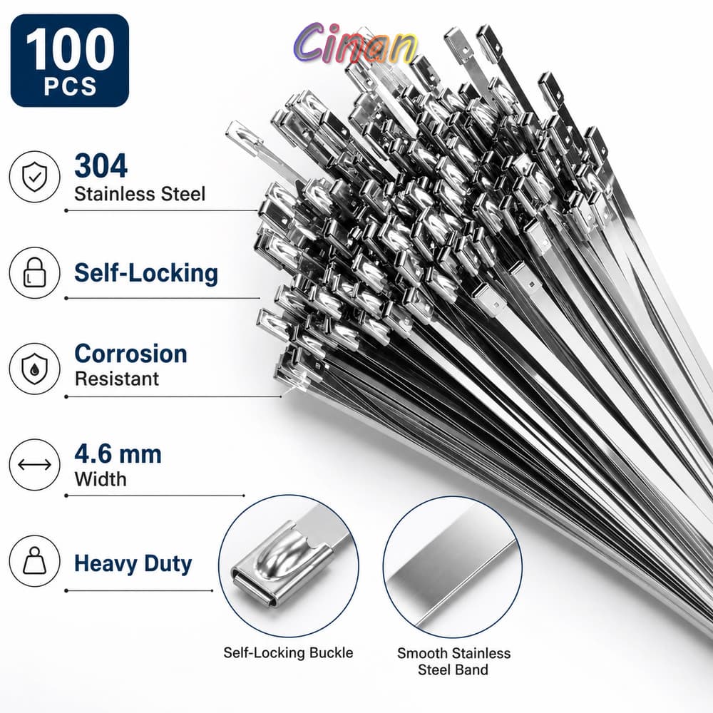 CINAN 100 Pcs Abraçadeiras De Metal , Tiras De Amarração Automática De Aço Inoxidável , Resistentes À Corrosão