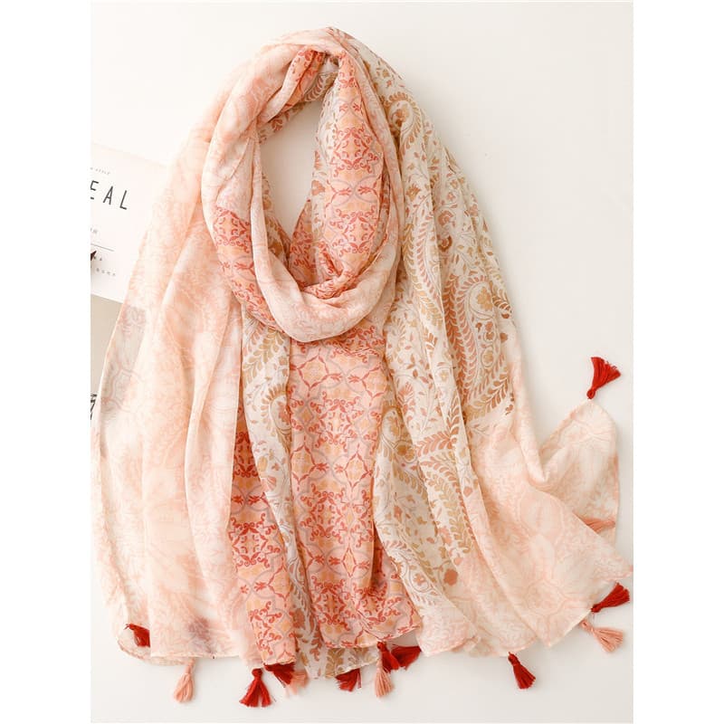 Cachecol cachecol estilo étnico criativo Chiffon cachecol senhoras laranja trigo orelha borla viagem toalha de praia