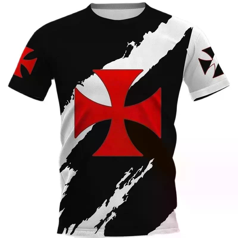 Camiseta Masculina Vintage Cavaleiros Templários Impressão 3D Camisetas Masculinas Verão Novo Casual Streetwear Casal De