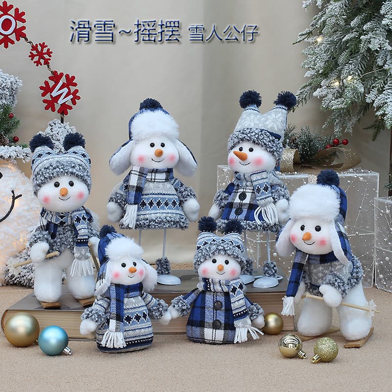 Natal azul tecido boneca bonito esqui balançando boneco de neve decoração ornamentos presentes do feriado LCPH