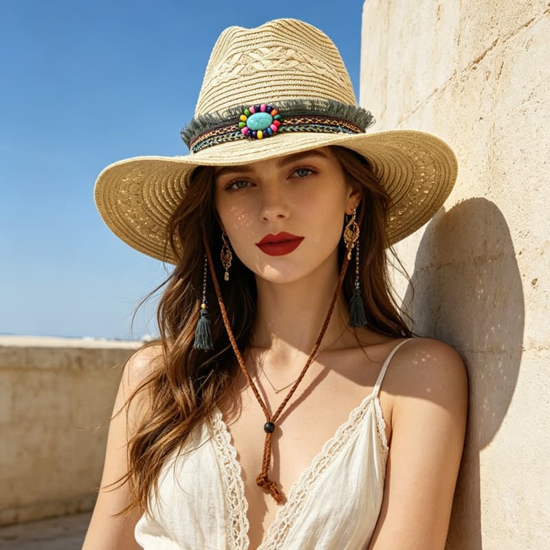 Chapéu de Cowboy ocidental de verão feminino à beira-mar praia palha chapéu de sol estilo britânico chapéu panamá Jazz