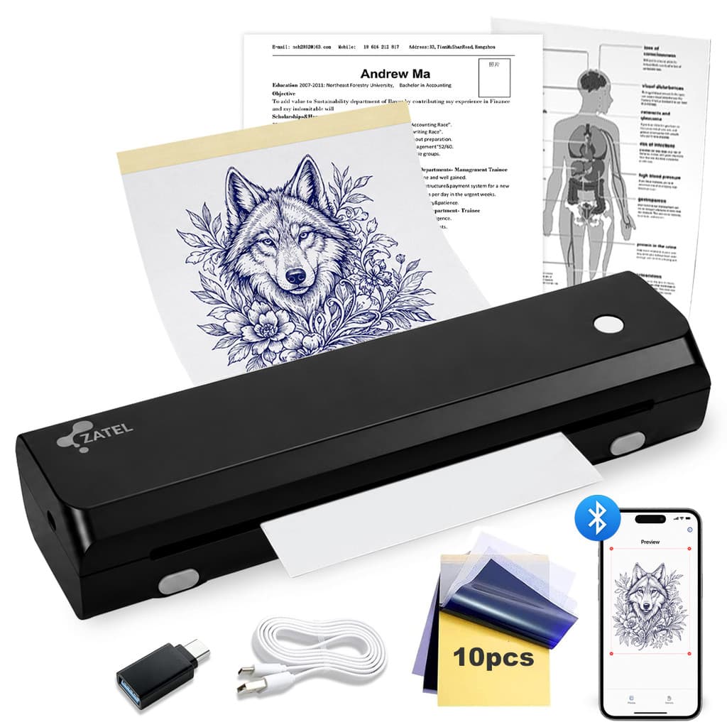 ZATEL A9 Impressora Térmica A4 Decalque de Tatuagem Bluetooth Portátil Printer