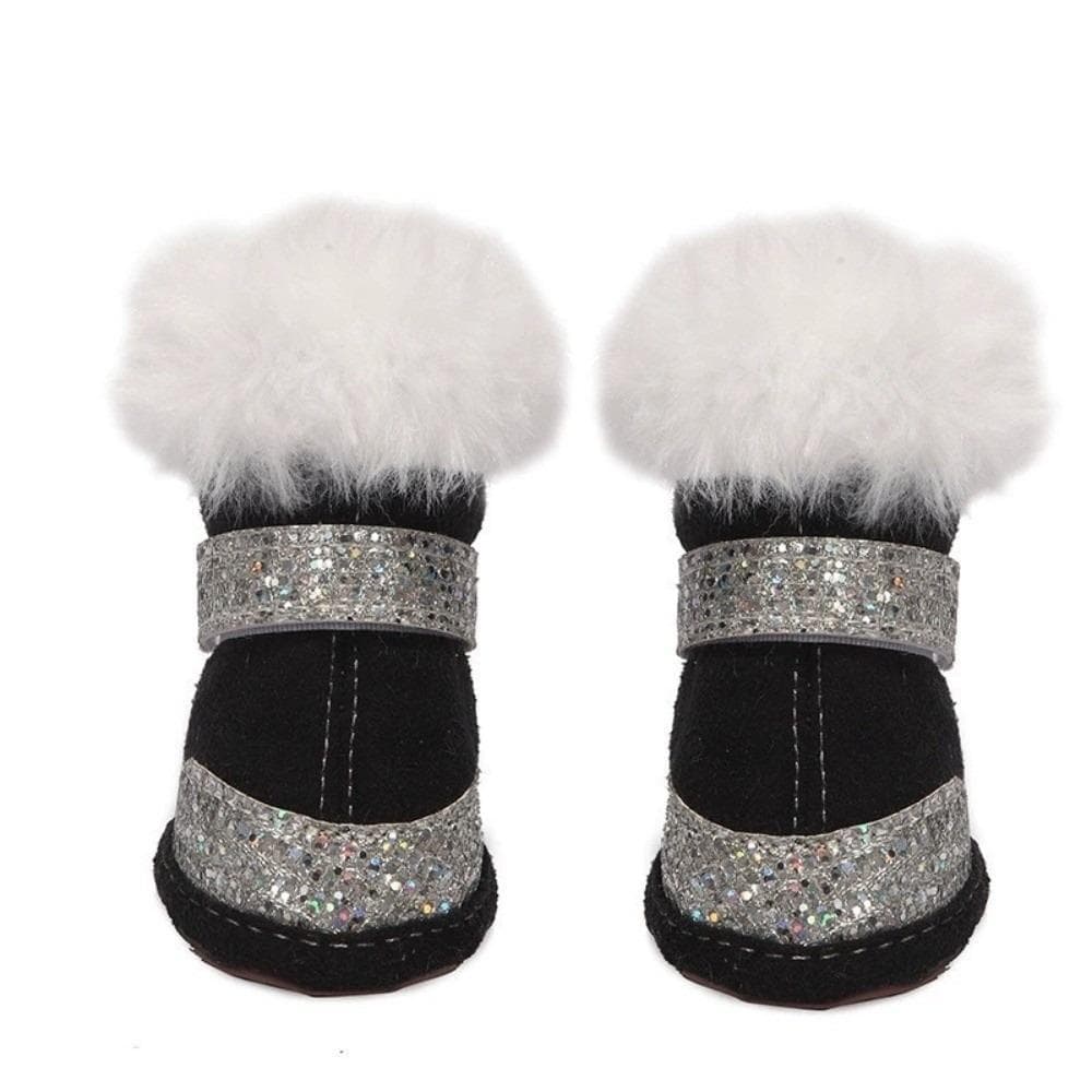 4 Peças De Sapatos Para Cães De Inverno , De Pelúcia Quentes Animais De Estimação , Calçados Luminosos Antiderrap