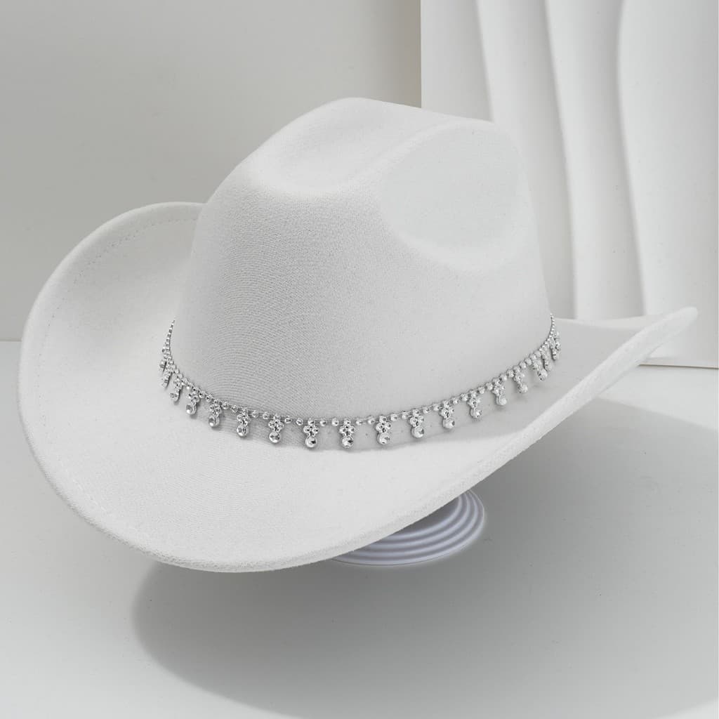 Moda ocidental Cowboy chapéu cavaleiro chapéu estilo Country Retro festa chapéu senhoras chapéu superior único contas de
