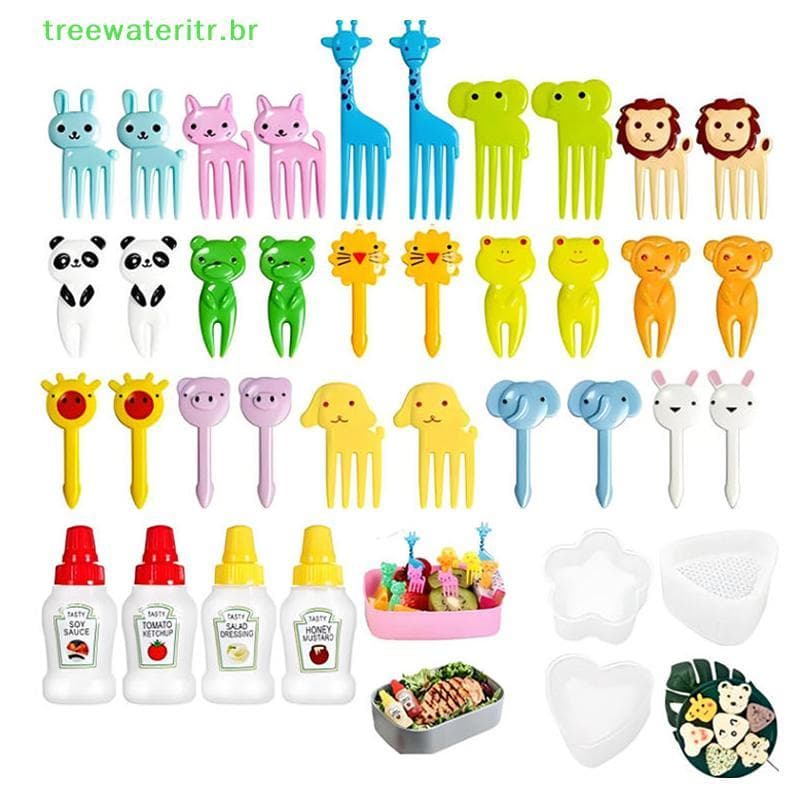 treewateritr 12-46pcs Bento Box Conjunto De Acessórios Fofos Mini Garfos De Frutas Portátil De Dispensador De Molho De T