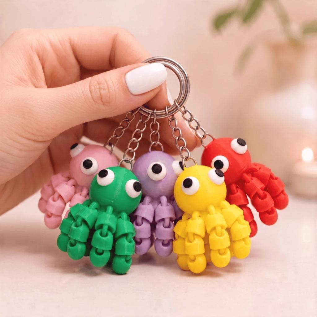 Kit 1, 3, 5, 12 Chaveiros Polvo Articulado Animal Anti-Stress Sensorial Divertido Polvinho Bolsa Chaves Fidget Presente