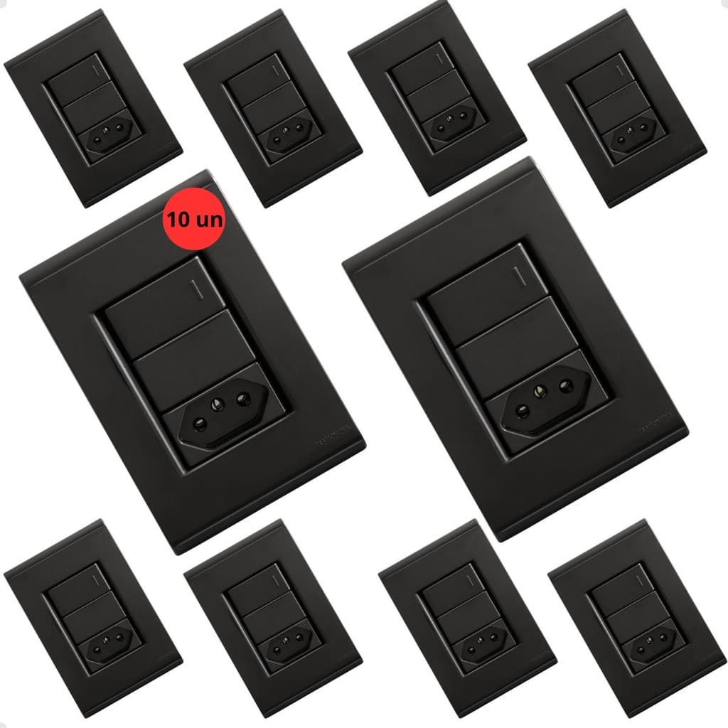 Kit 10 Interruptor Com Tomada Grafite Tramontina Liz