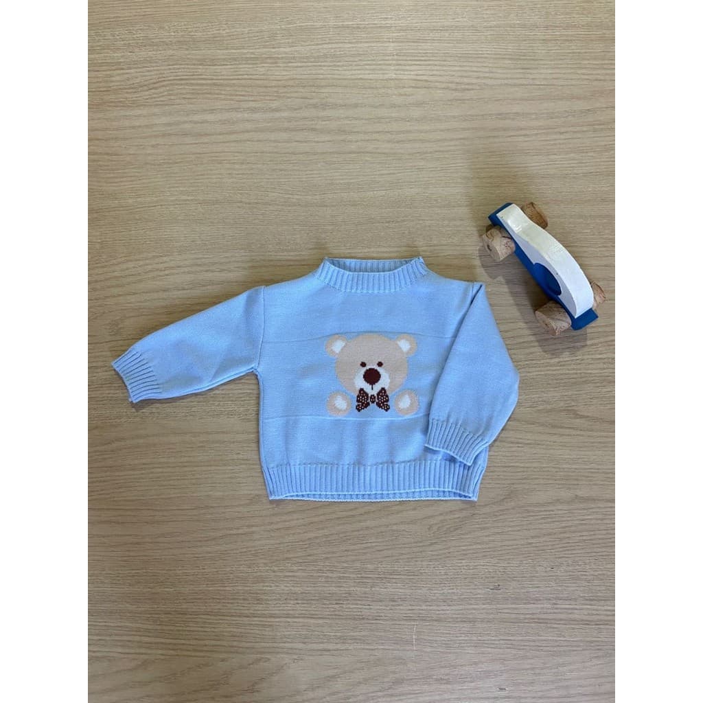 Suéter Luxo Blusa Urso RN Menino Saida Maternidade Tricô Infantil Récem Nascido
