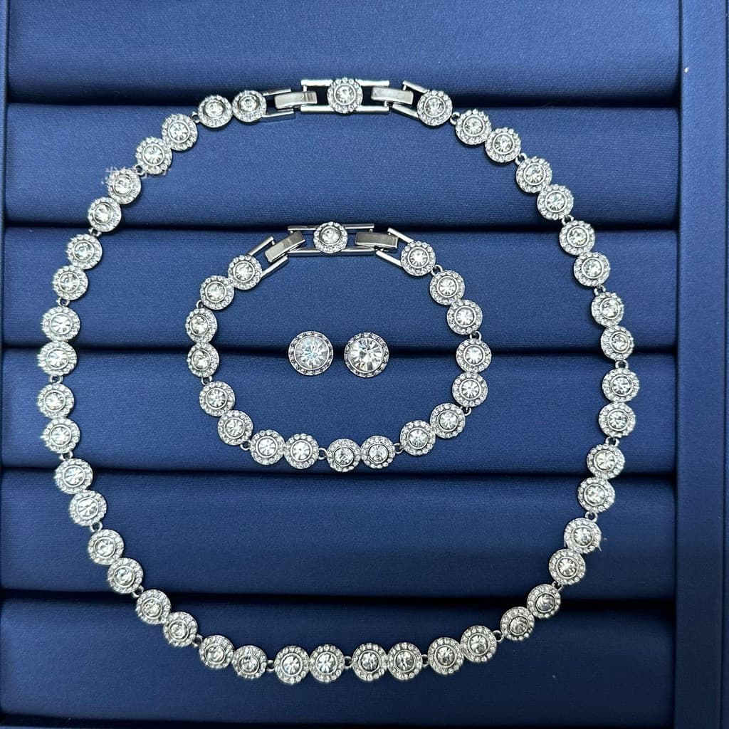 Moda colar brincos pulseira conjunto botão redondo cristal cheio de diamantes colar pulseira brincos jóias senhoras luz