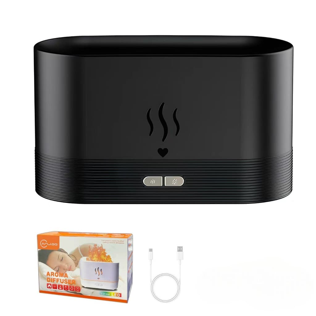 Umidificador de Chama com Difusor de Óleo Essencial e Luz LED Colorida de 7 Cores, Efeito de Chama