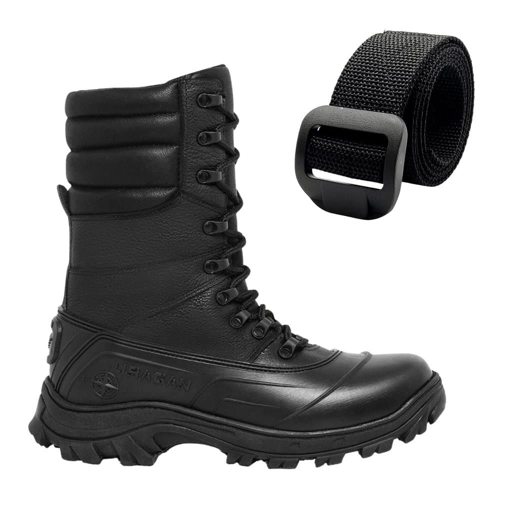 Kit Bota Coturno Militar Couro Titan + Brinde Cinto BDU