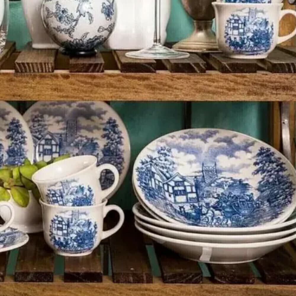 Jogo de Pratos Fundos Donna Porcelana Cena Inglesa Azul Biona 21,5cm - Oxford