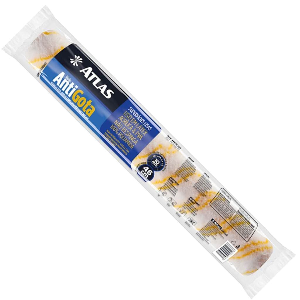 Rolo Antigota Duplo 46cm em Lã Poliamida 10mm Acabamento Profissional Atlas Rolo de Pintura Grande para Obra e Galpão