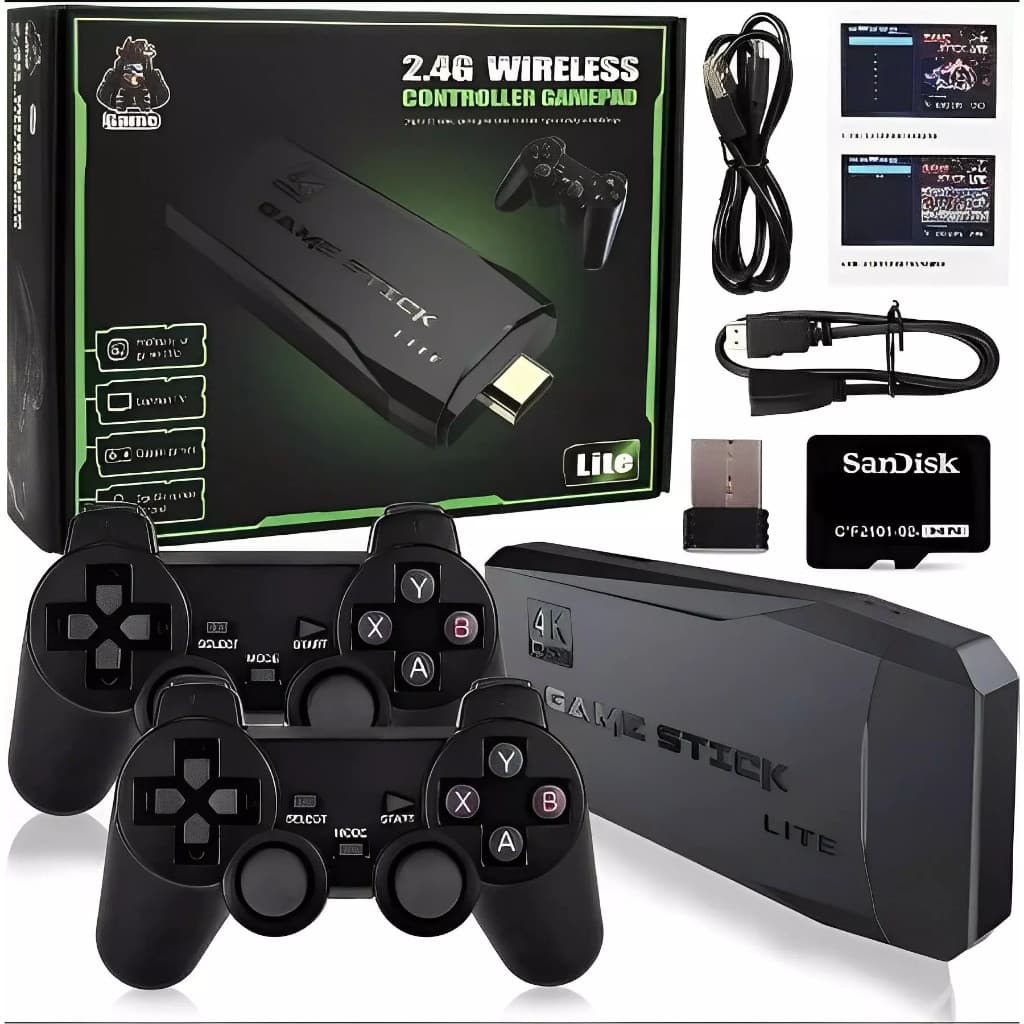 Videogame Stick 4K 64gb 20mil Jogos 2 Controles Sem Fio Console Portatil Jogos Antigo Retro Novo Store