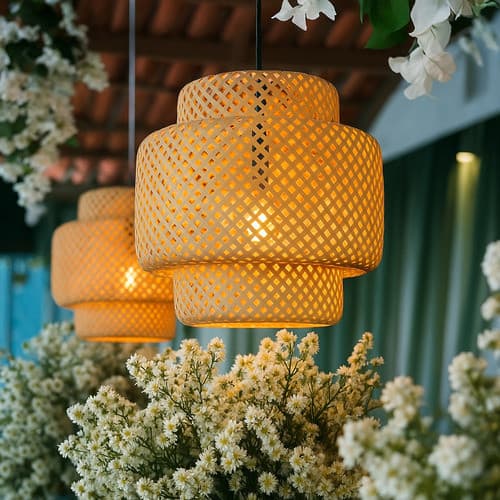 Luminaria Lustre Pendente Teto Palha Fibra Madeira Bambu 40cm Fiação 3 metros lampada filamento