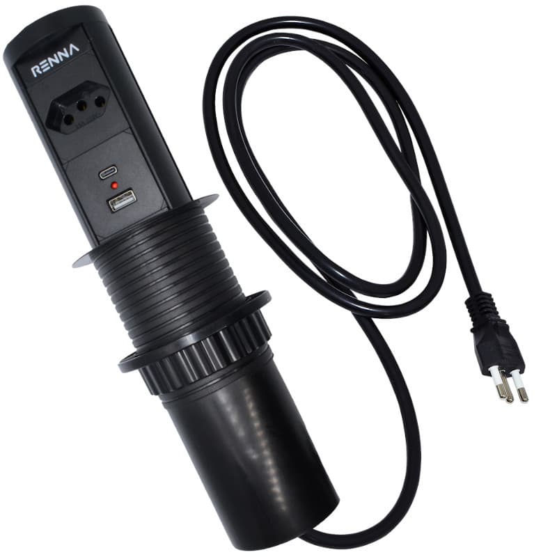 Torre Tomada Automática Indução Wireless 1 T + 2 USB Preta