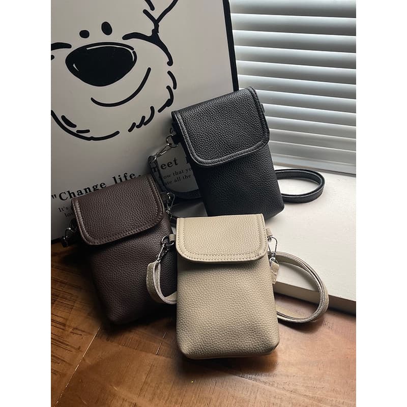 Primeira camada de couro saco do telefone móvel feminino mensageiro Mini pequeno saco zíper Vertical versão coreana moda