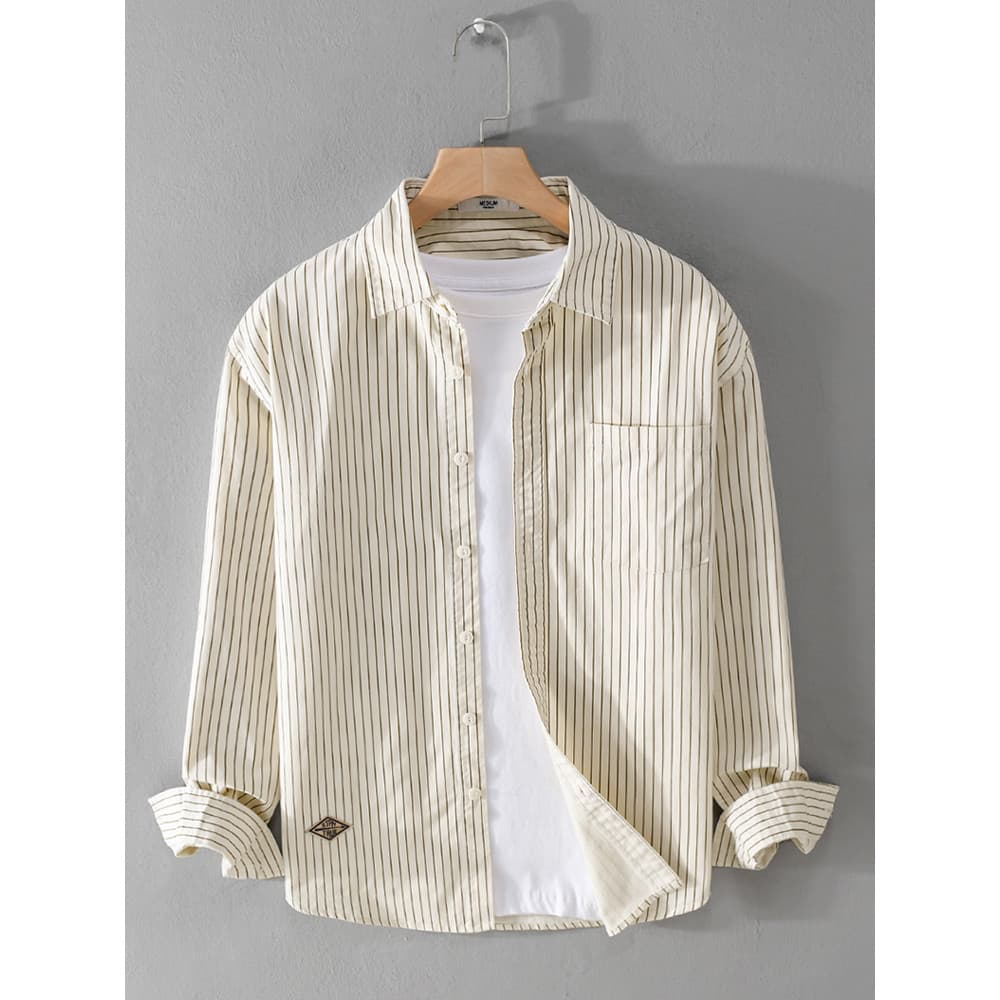 Pequeno fresco listrado camisa de manga comprida masculina primavera verão japonês Casual topo juventude literária solta