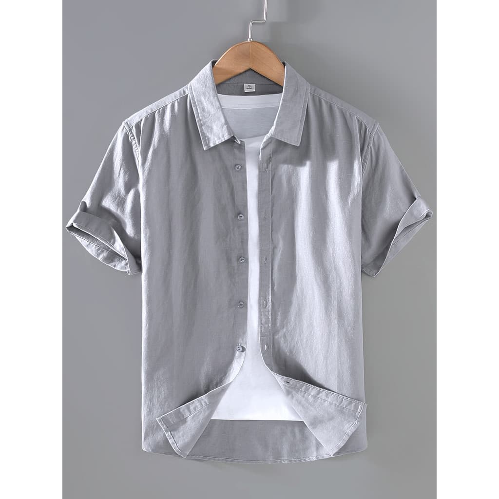 Camisa masculina de manga curta de linho de alta qualidade verão legal simples solto Casual camisa de linho de algodão l