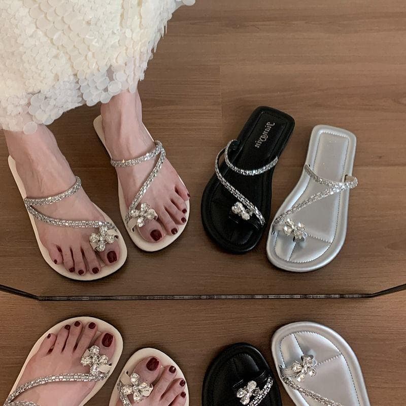 Mulheres moda chinelos moda exterior Wear influenciador passeio plana estilo francês pequenas sandálias fada Flip-Toes 2