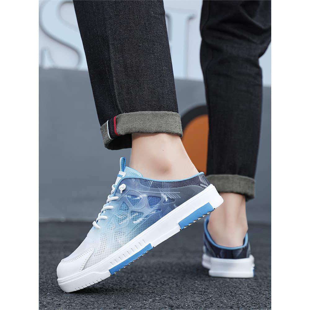Homens tamanho grande tênis sem salto tamanho 47 única malha respirável sapatos 46 Baotou meia chinelos 48 verão All-Mat