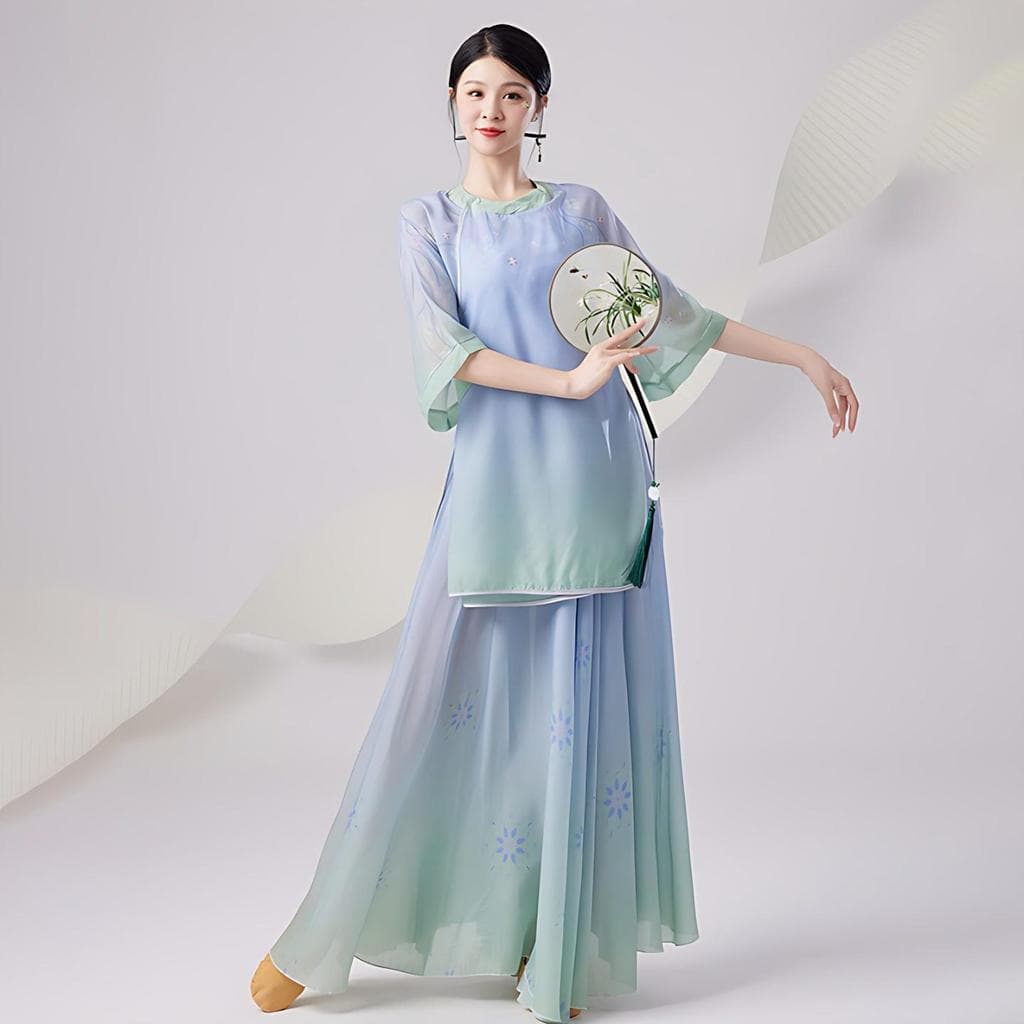 Traje de dança clássica meninas elegante médio elegante camisa externa saia de duas peças traje de desempenho de dança c