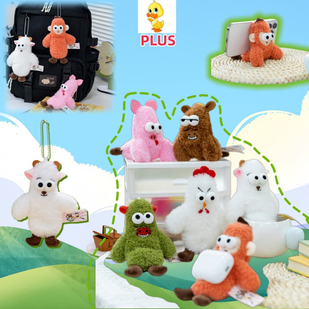 PLUS ✨ Bonito Brinquedo De Pelúcia Animal Criativo Suporte Para Celular Cabide 2 Em 1 Design Engraçado E Boneca Presente