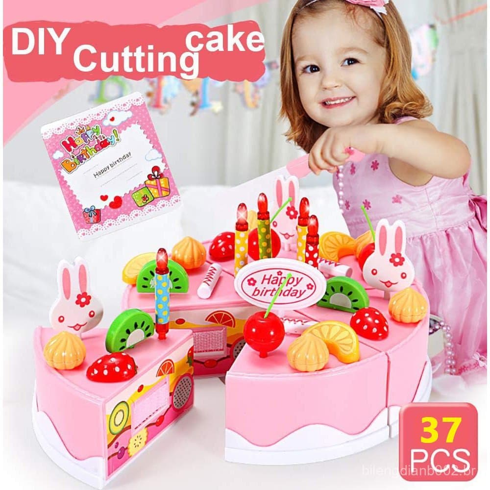 Conjunto DIY de Bolo de Aniversário Fingir Corte para Aprendendo Cozinha Crianças Presentes