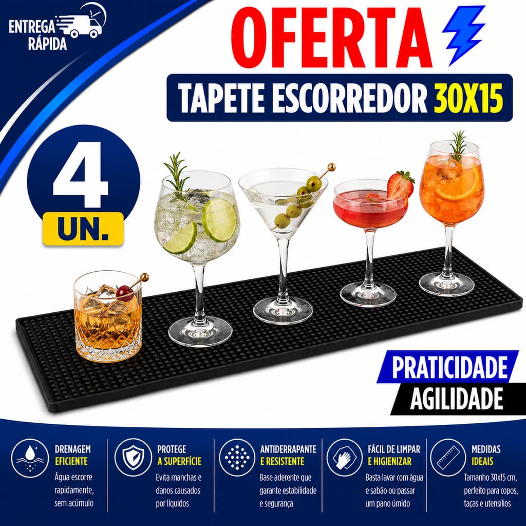 CONJUNTO TAPETES SILICONE ESCORREDOR LOUÇA 30X15 PREPARO DRINKS BARMEN