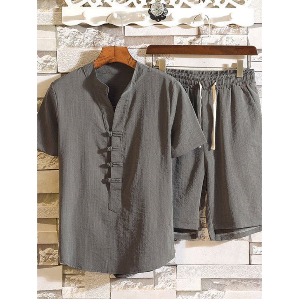 Camiseta de seda gelo masculina verão terno jaqueta estilo chinês Tang terno meia manga na moda Shorts de manga curta Ca