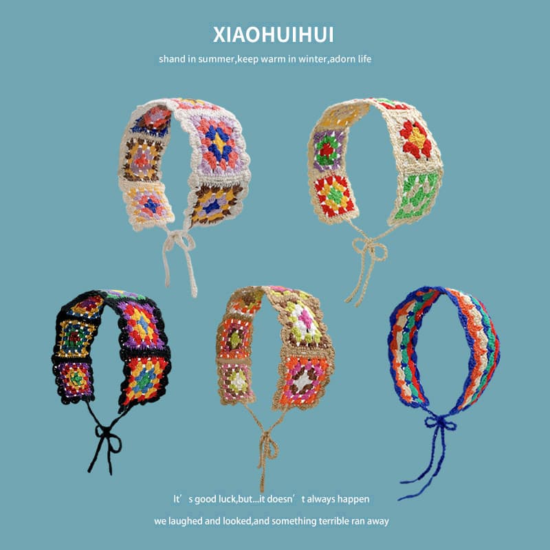 Liu Yifei mesmo estilo colorido estilo étnico artesanal crochê bandana de aba larga feminino Retro estilo Pastoral laço