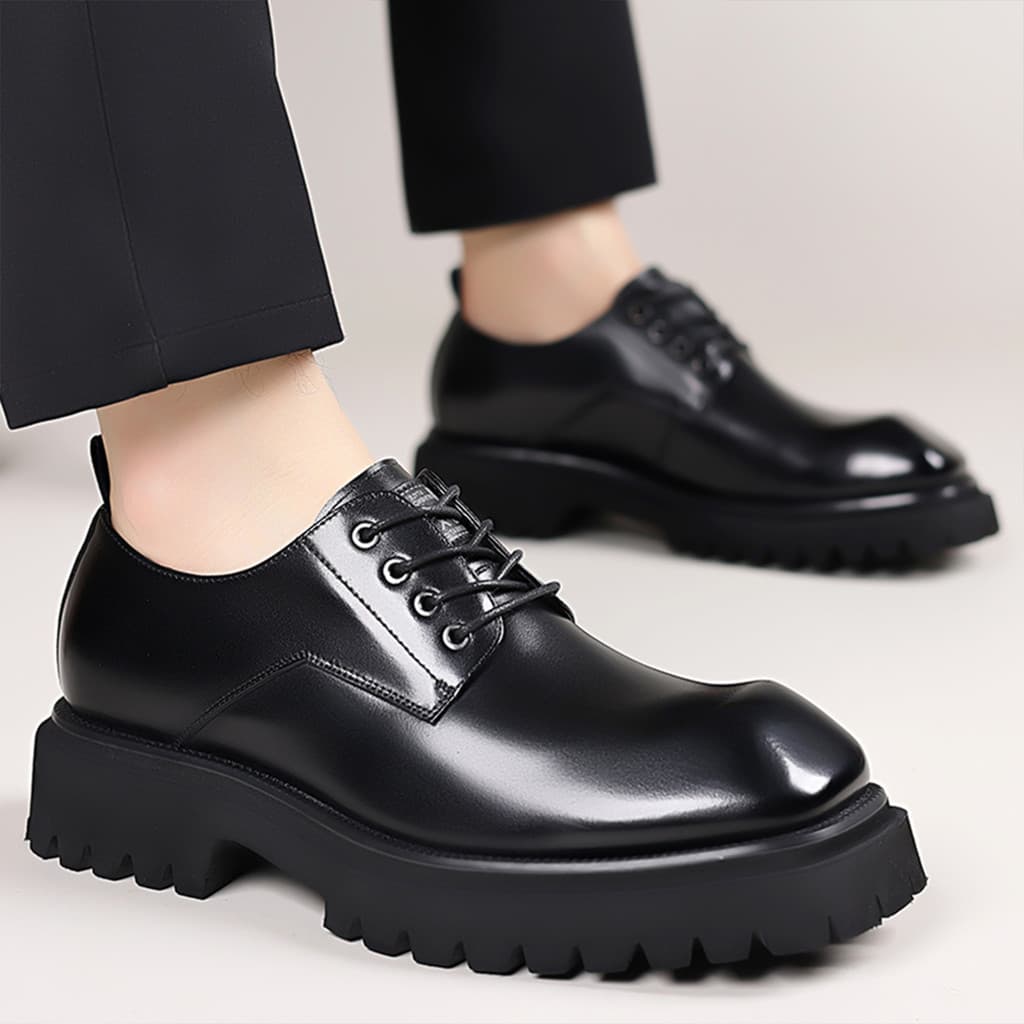 Aumentar a altura 5CM sapatos de couro de dedo grande masculino 2025 novo estilo leve respirável grosso couro genuíno ma