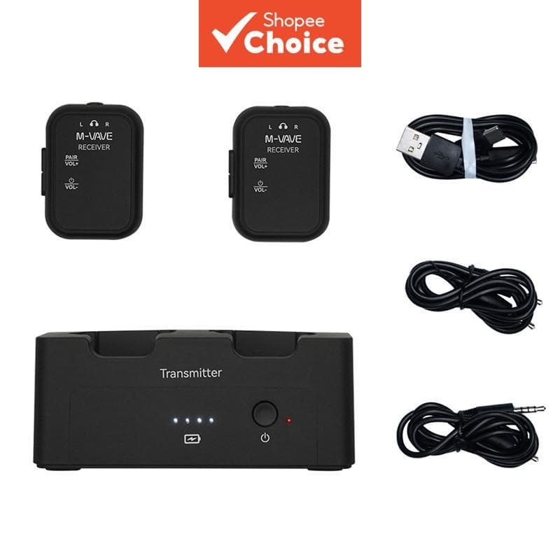 M-VAVE SWS12 2.4G Sistema De Áudio Para Monitor De Fone De Ouvido Sem Fio , Transmissor Recarregável 2 Receptores Com Bo