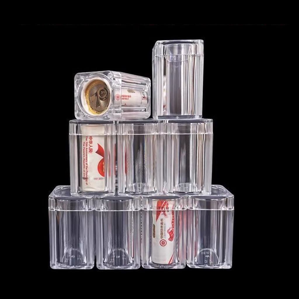 10 Peças Tubos De Moedas Acrílicos Transparentes Caixas Quadradas Com Tampa Hermética Para Organizador De 27 Mm De Diâme