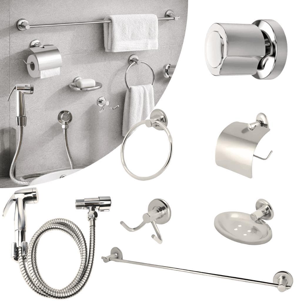 Kit Completo Banheiro Acabamento C40 Meia Lua Padrão Deca + Ducha Higiênica Cromado + Kit Acessórios