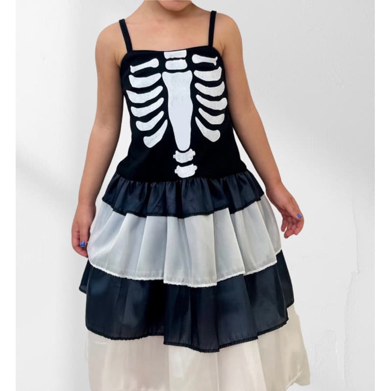 Fantasia de Halloween para Meninas, Vestido de Esqueleto para Festa Infantil, Vestido de Halloween para Crianças de Três