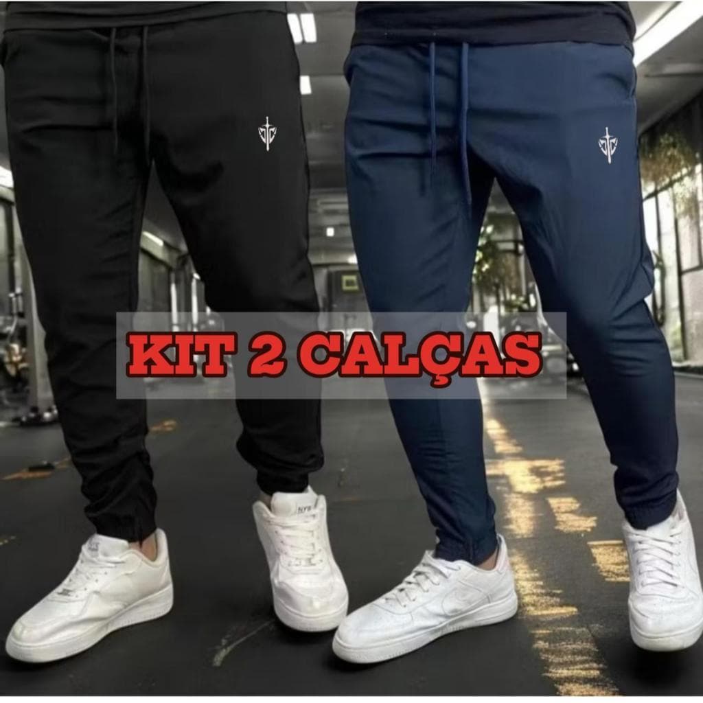 Kit 2 Calça Elastano P ao G4 Jogger  Esportiva Masculina Dry Fit Plus Size Academia
