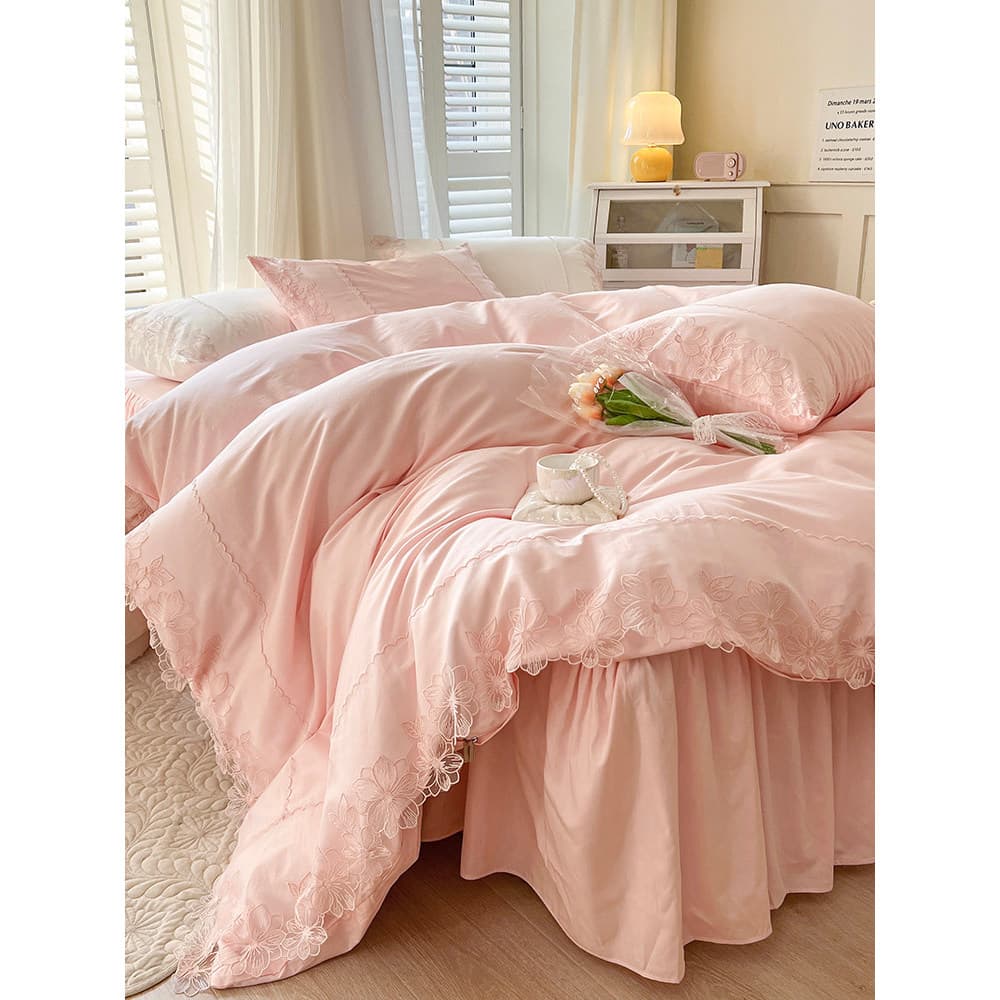 Renda coreana 100% algodão estilo princesa cama conjunto de quatro peças algodão menina coração colcha capa cama saia co