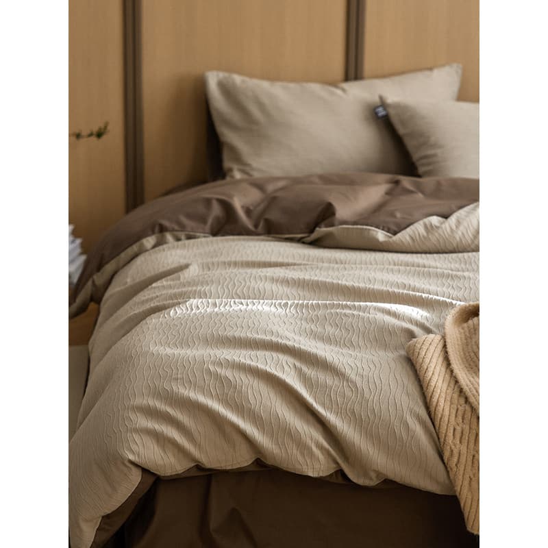 Todo o algodão Seersucker lavado Jacquard Log estilo cor sólida conjunto de quatro peças puro algodão fresco lençol colc