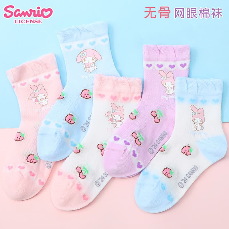 Sanrio Melody meias infantis primavera verão meias para meninas rendas de algodão fino Kuromi menina bebê meias