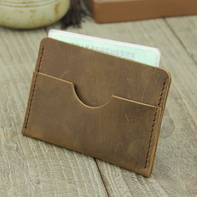 Feito à mão couro de cavalo louco Mini portátil Ultra-fino pequeno titular do cartão primeira camada de couro banco titu