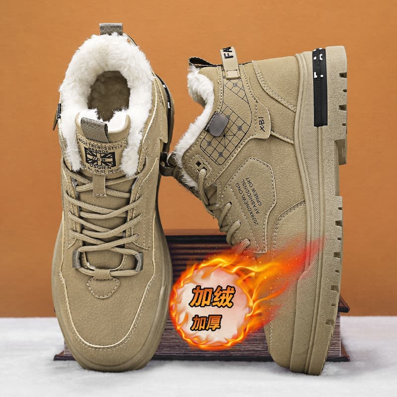 Botas de neve masculinas forro de lã de inverno engrossado quente nordeste sapatos de algodão pele integrada impermeável