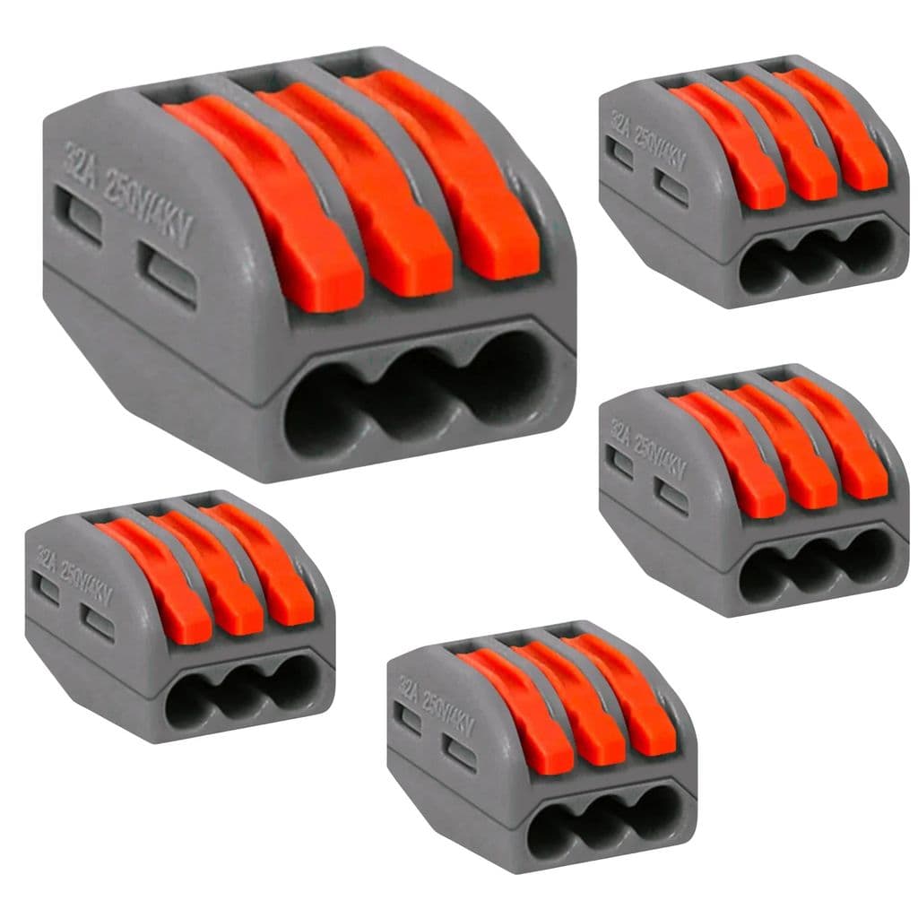 Kit 5 Conector De Emenda Derivação Alavanca 3 Vias 4,0mm 32a