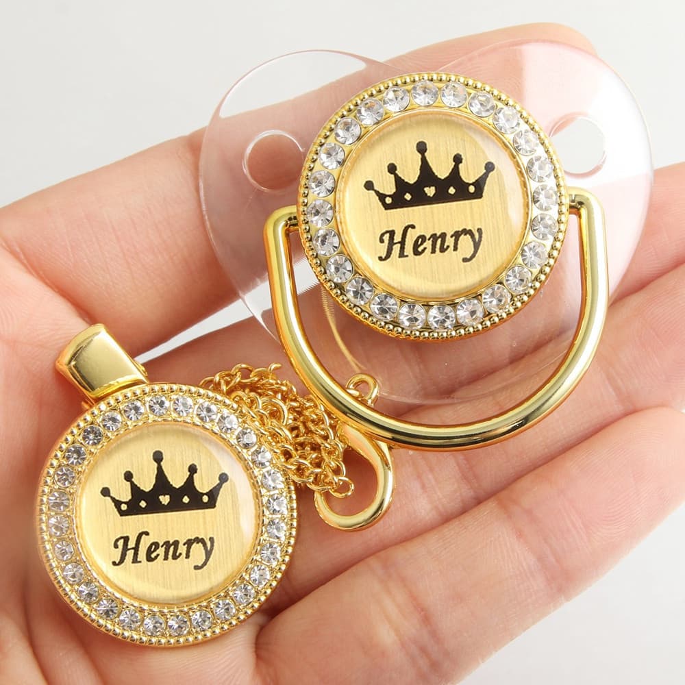 Nome Personalizado Chupeta De Bebê Crown Pacifier Com Clipe De Corrente