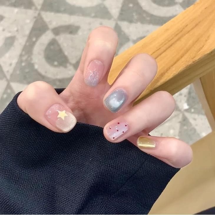 Ins venda quente vestindo remendo de unhas High-End olho de gato estrela bolinhas Manicure remendo doce menina primavera